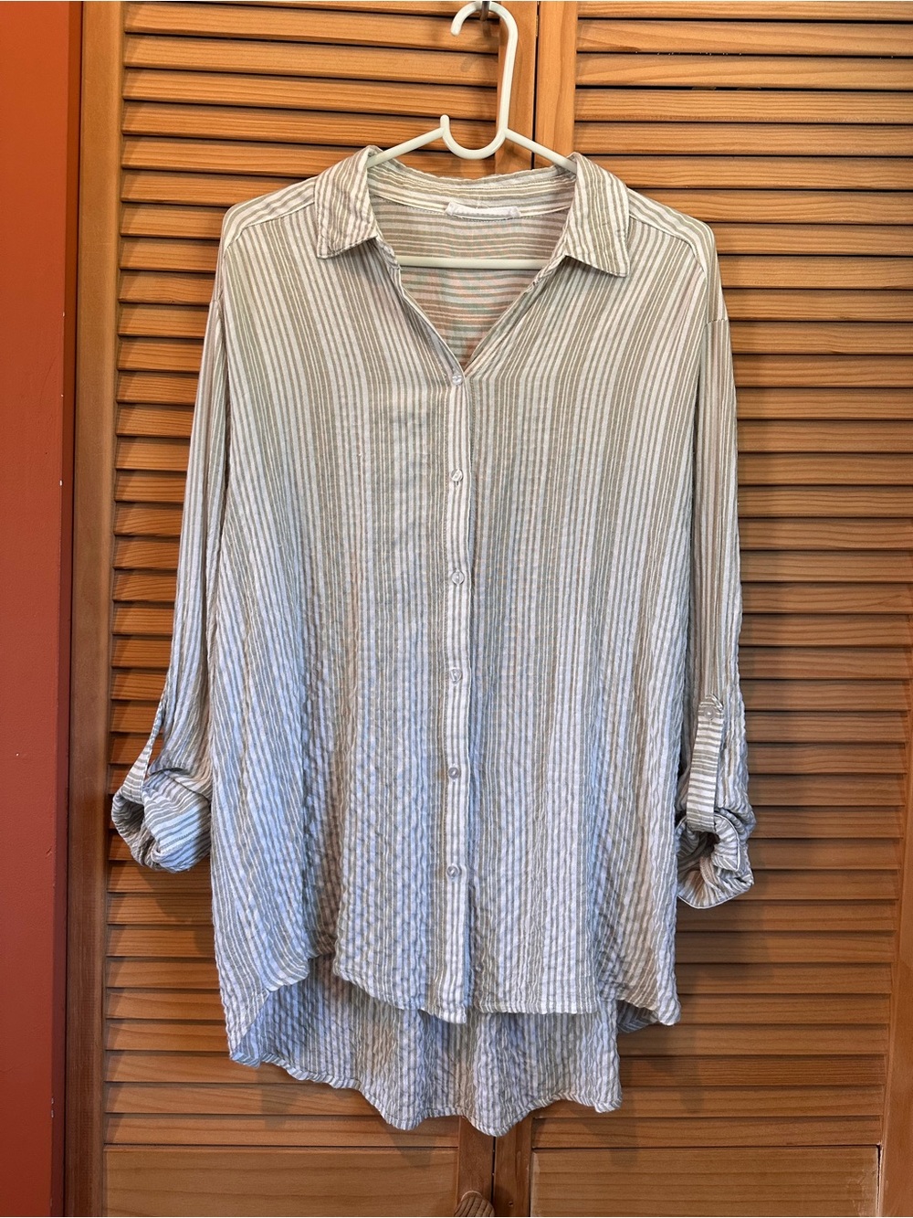 Lightweight Striped Rayon Top - Cream and Olive